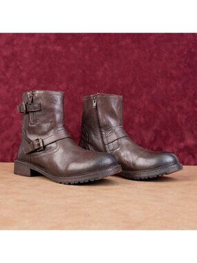 Vintage Foundry Women Umay Festival Moto Biker Brown Leather Ankle Boots sz 10